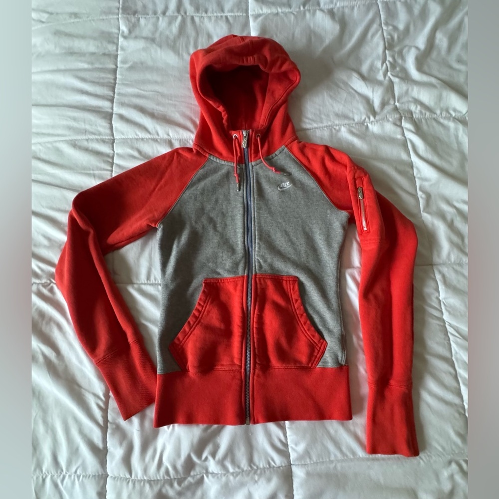 Nike Women Red and Gray Zip-Up Hoodie